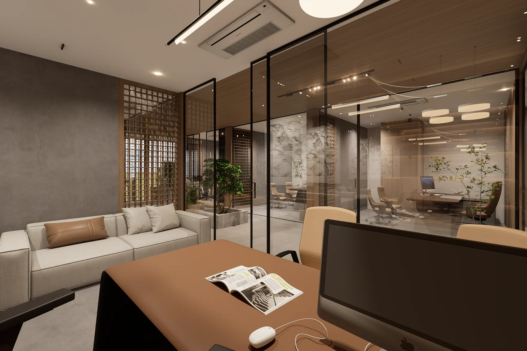 A quiet interior volume lit by full-height glazing